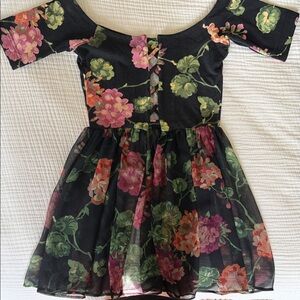 Vintage Betsey Johnson Black Blouse with Pink and Green Floral Pattern